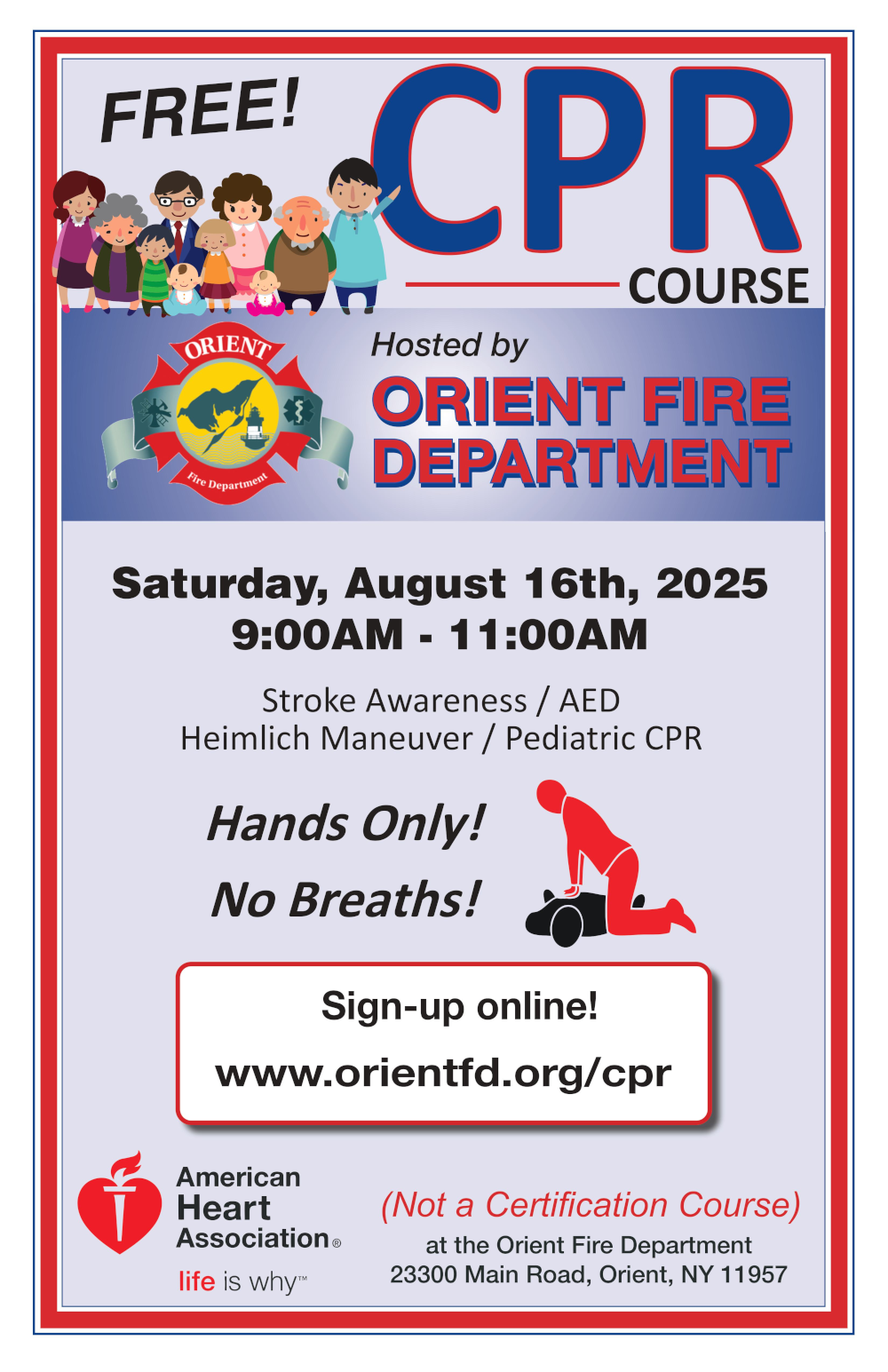 Orient Fire Department CPR Poster August 2025
